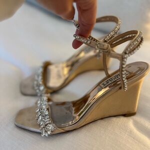 Badgley Mischka Jenna Embellished Wedge Sandals, 6.5